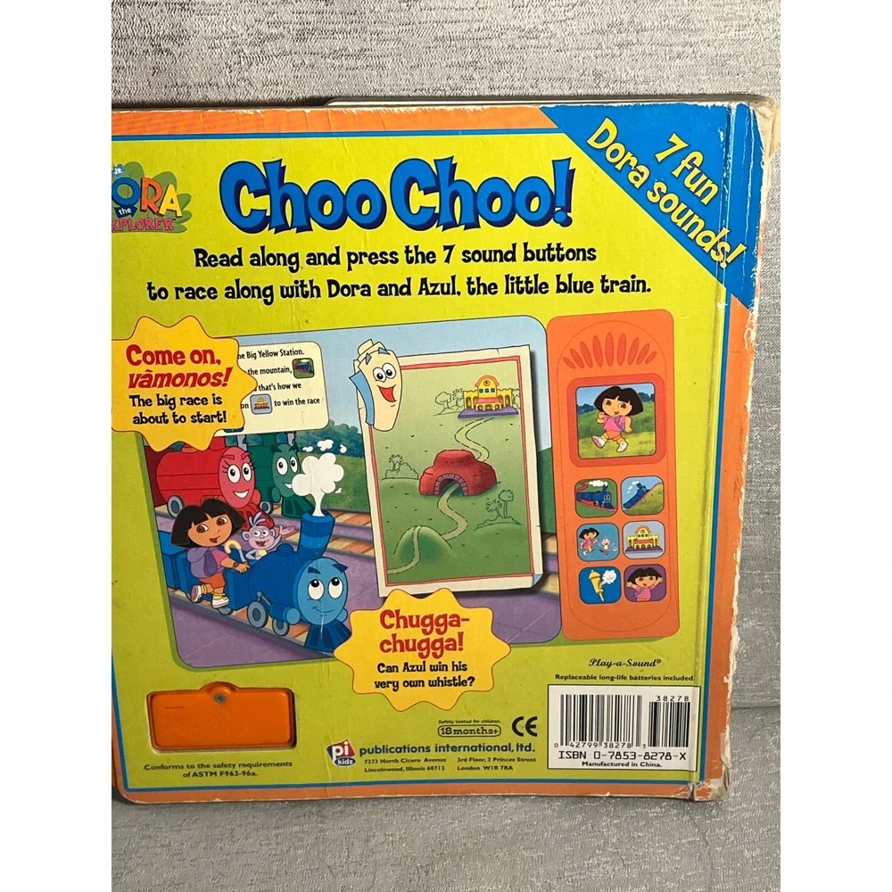 Dora the Explorer Choo Choo Play-a-Sound Book Nick Jr Azul Blue Train 2003 kids